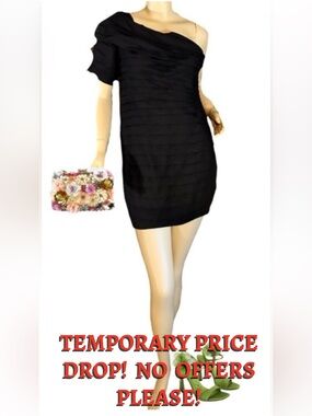 FUMBLIN' FOE ANTHROPOLOGIE BLACK TIERED ONE SHOULDER COCKTAIL DRESS NWT (M)